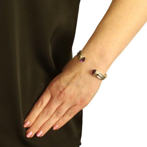 David Yurman Renaissance Amethyst Rhodolite Garnet Cuff Bracelet 5 3/4" - 925 - Picture 2 of 6